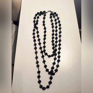 VINTAGE ESTATE TRIPLE STRAND BLACK BEADED NECKLACE